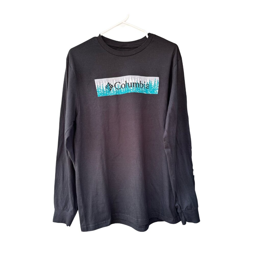 Columbia Shirt Men's M Long Sleeve Graphic Logo Kodiak Forest Outside Black, NWT